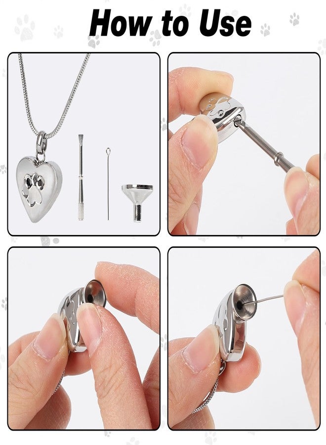DISWALE 2 Set Pet Cremation Jewelry for Ashes, Dog/Cat Urns Keychain, Heart Urn Necklace Memorial Keepsake for Ashes with Filling Kit Storage Bag(Silver) - Image 4